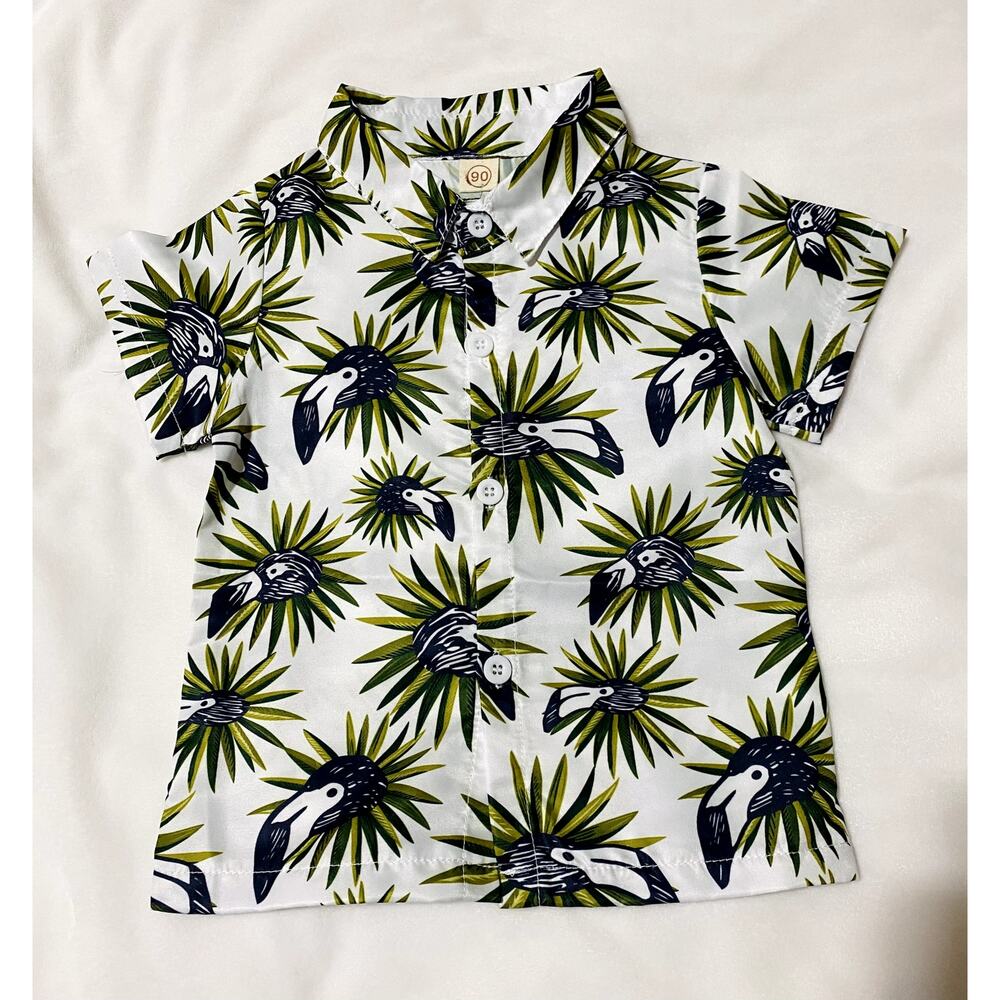 Boys "Vacation" Tropical Paradise Toucan Palm Leaves Shirt